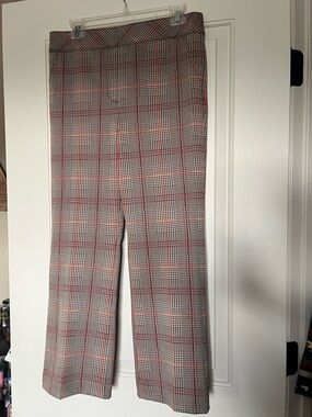 Spanx Checkered Plaid High-Waist Trousers in Gray and Red